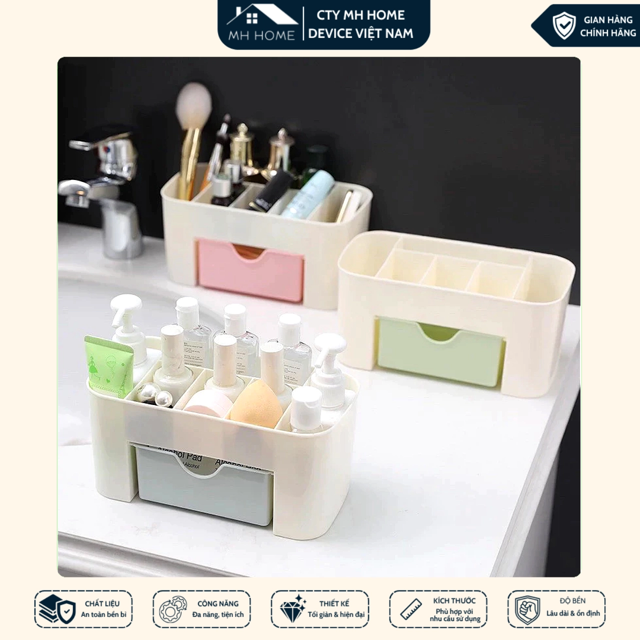 Kệ đựng mỹ phẩm nhỏ gọn tiện lợi - Kệ mỹ phẩm 1 tầng nhiều ngăn, Tiết kiệm không gian gọn gàng